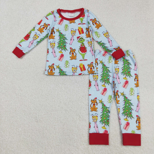 Baby Boys Kids Long Sleeves Green Face Christmas Pajamas Clothes Set RTS