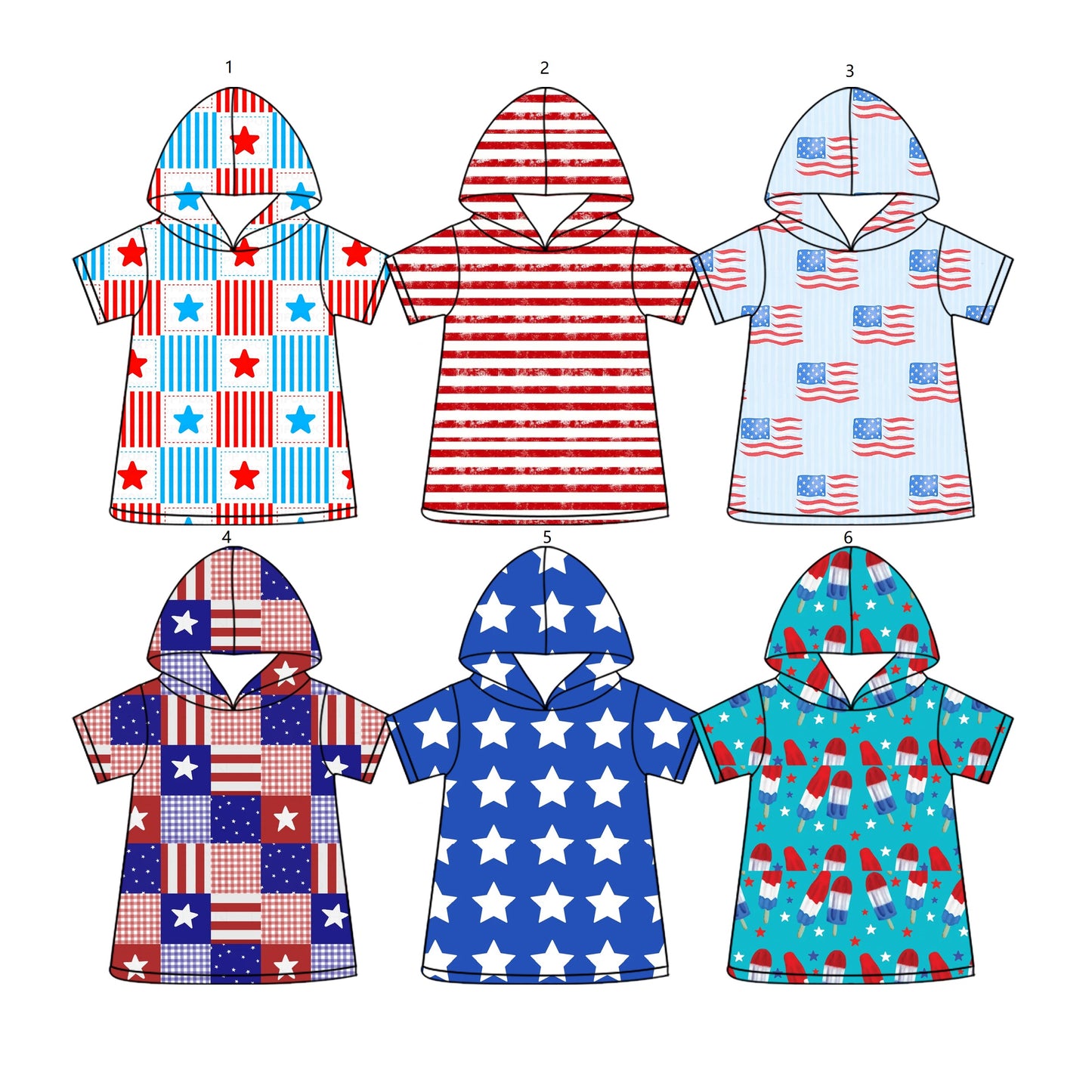 ( Moq 5 Each Style ) Sibling Baby Girls Kids Short Sleeves Stars Flags 4th of July Hoodie Shirts Tops