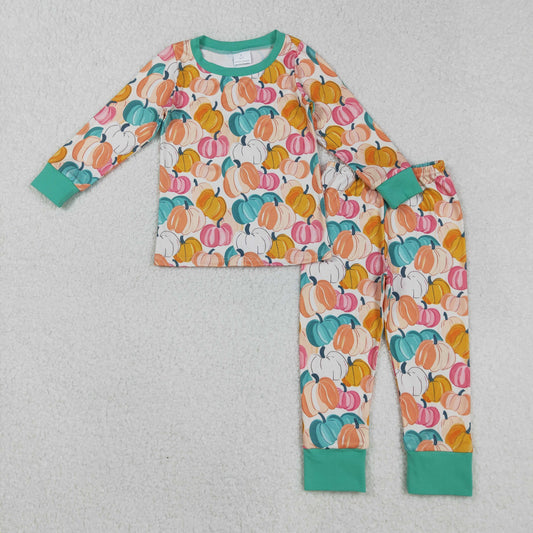 Baby Girl Long Sleeves Pumpkins Shirt Pants Fall Pajamas Thanksgiving Set RTS