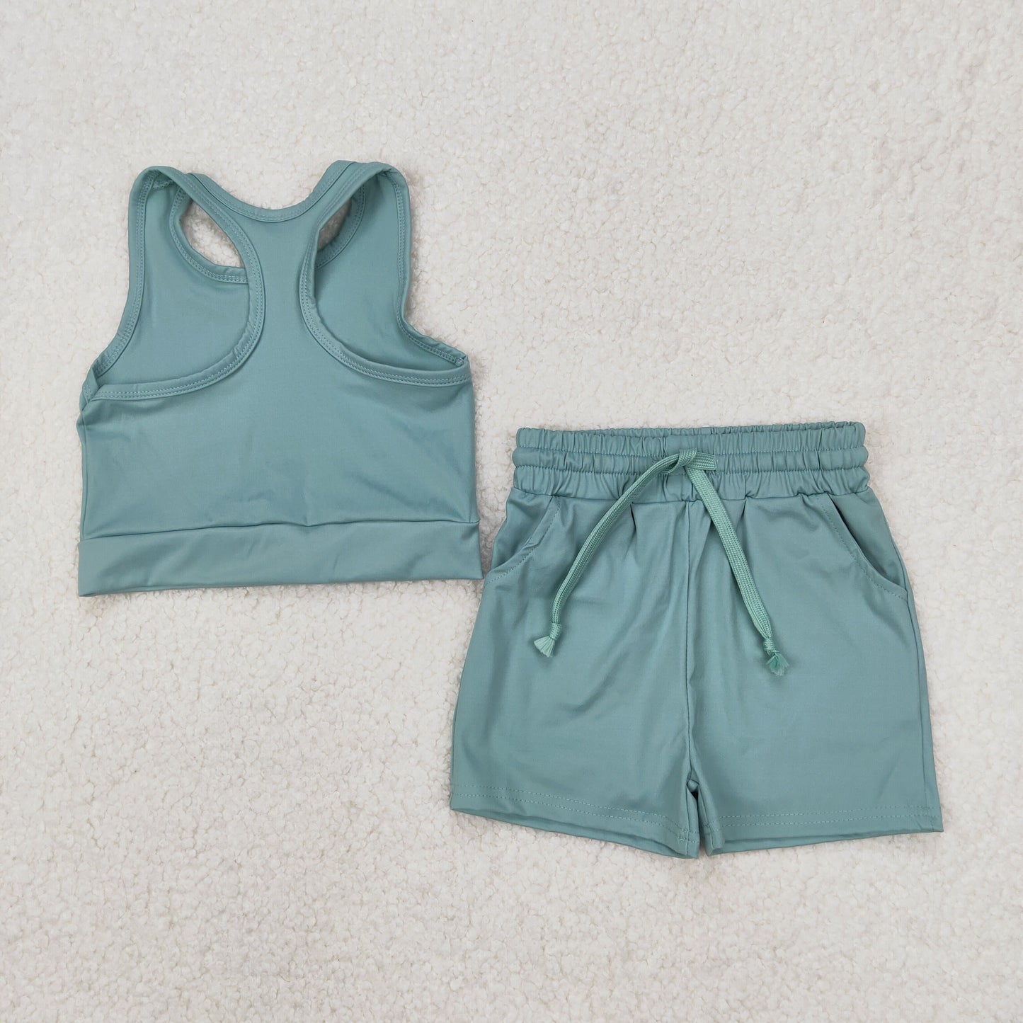 Baby Girl Baby Girl Green Vest Shirt Pockets Shorts Clothes Yoga Active Wear Set RTS