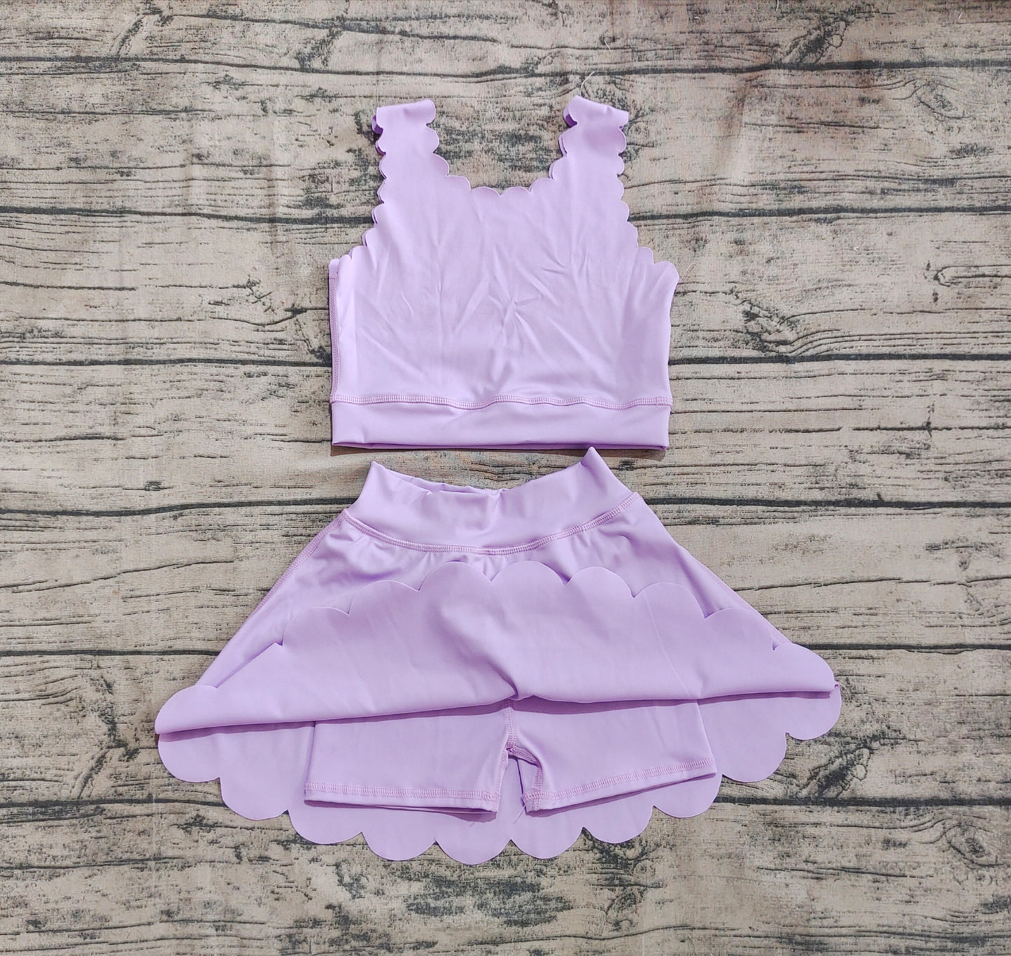 Baby Girl Light Purple Straps Vest Tops Shorts Skort Yoga Active Wear Clothes Set RTS