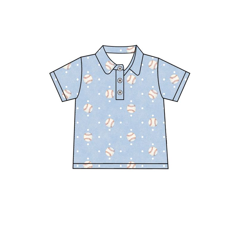 ( Moq 5 ) Preorder Baby Boys Kids Short Sleeves Baseball Buttons Shirt Tops Blue Clothes