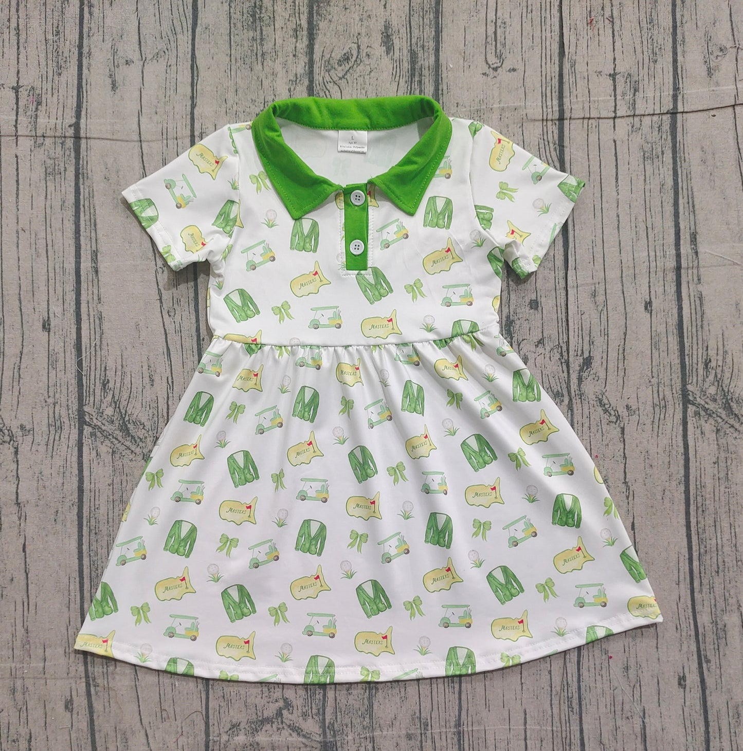 Baby Girls Short Sleeves Golf Buttons Knee Length Dress RTS