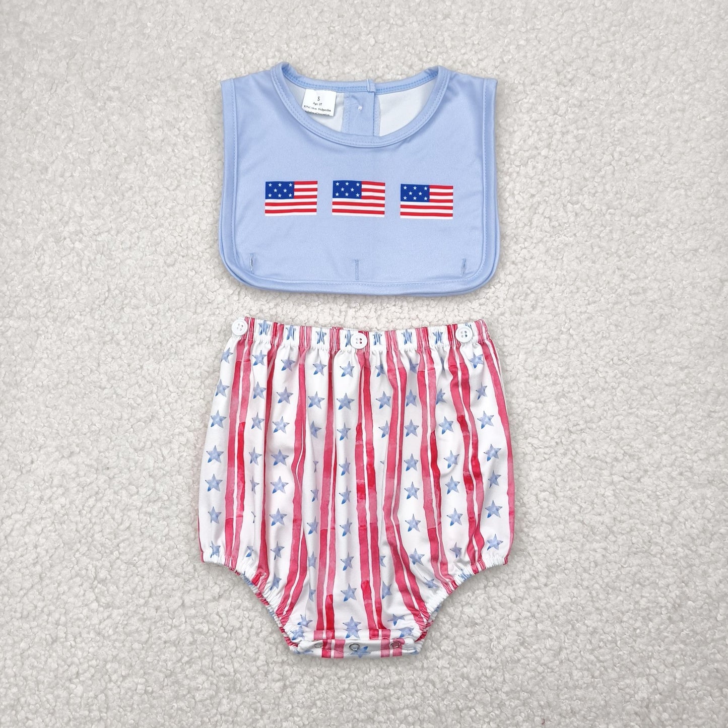 Baby Boy Sleeveless Flags Stripes Stars 4th Of July Romper RTS