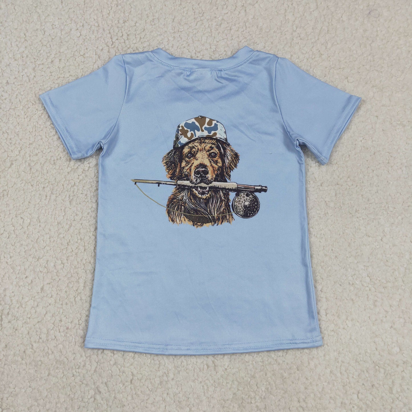 Baby Boys Kids Short Sleeves Dog Fishing Blue Shirt Tops RTS