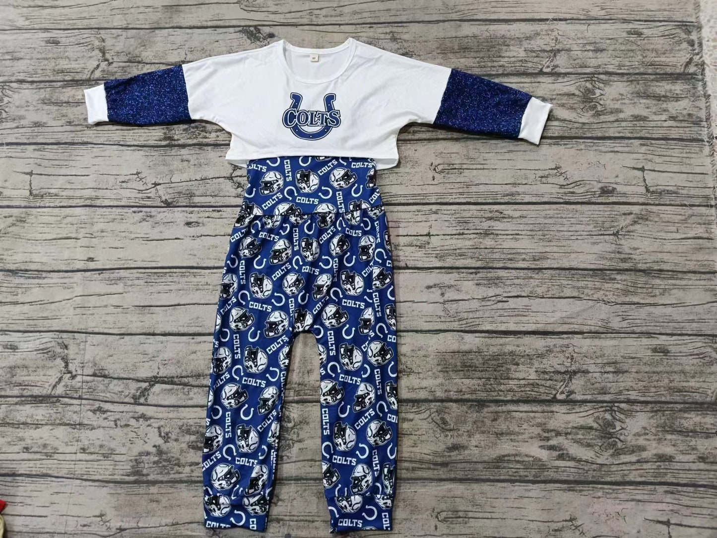 Baby Girl Long Sleeves White Blue Tops Jumpsuit Team Fall Clothes Set