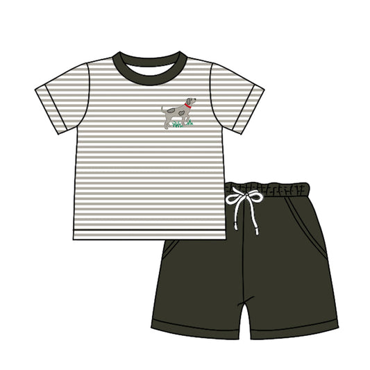 Baby Boy Short Sleeves Stripes Dog Shirt Pockets Shorts Clothes Set Moq 5