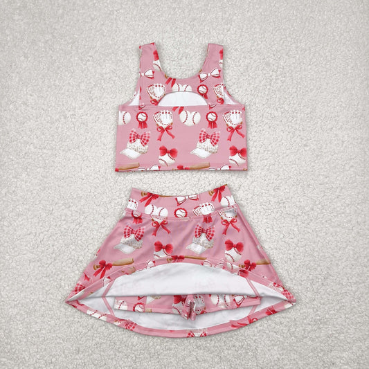 Baby Girl Baseball Bows Tops Shorts Skirt Skort Yoga Active Wear Set RTS