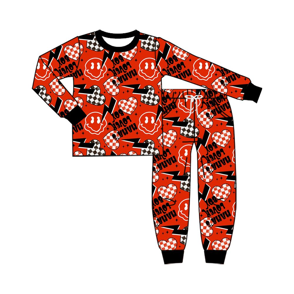 ( Moq 5 ) Preorder Baby Boys Kids Long Sleeves Smile Hearts Shirt Pants Set Valentine Clothes