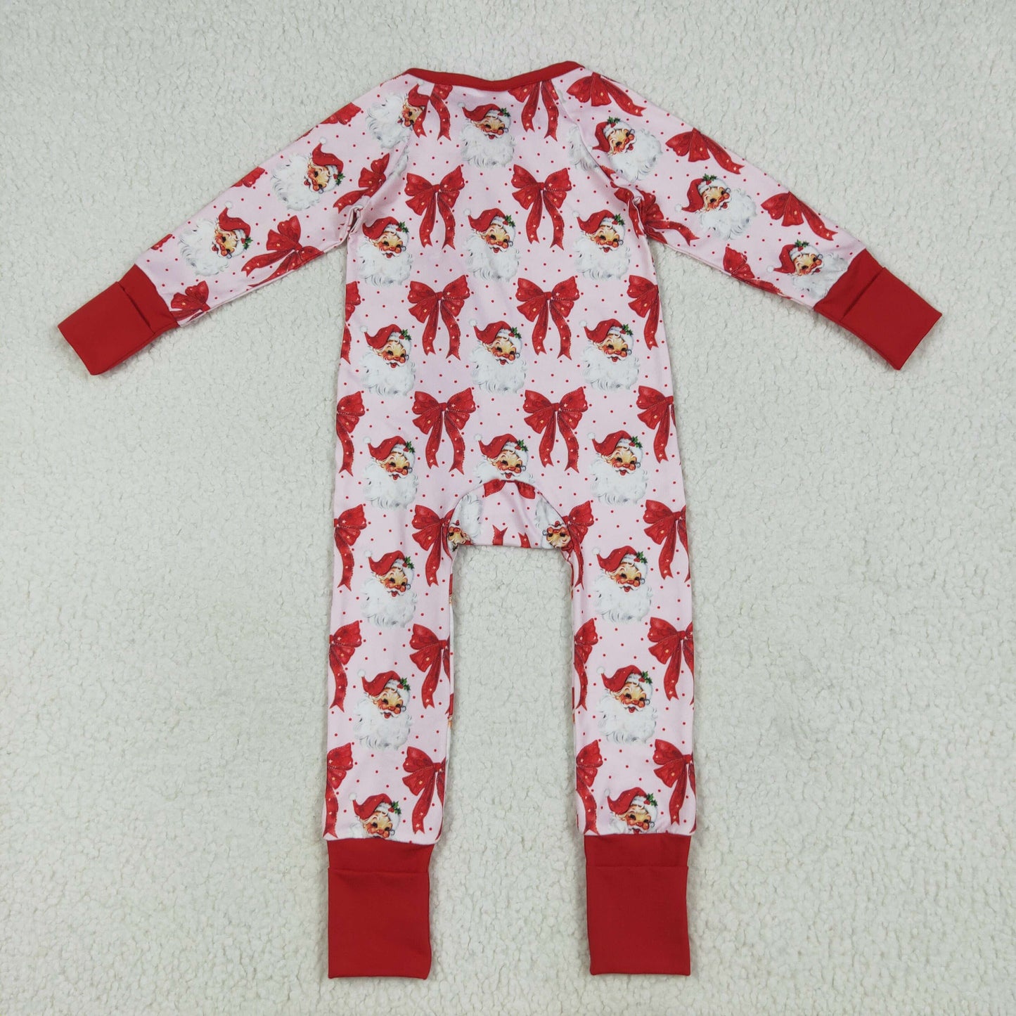 Baby Girl Long Sleeves Christmas Santa Red Bows Zipper Romper RTS