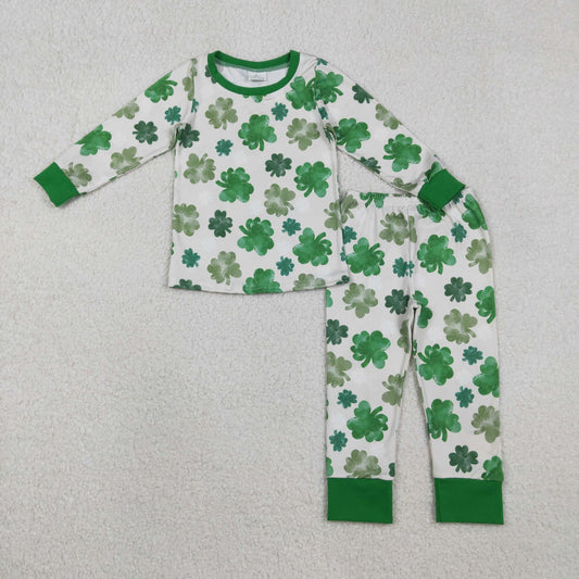 Baby Kids Long Sleeves Clovers Shirt Pants St Patrick Green Pajamas Set RTS