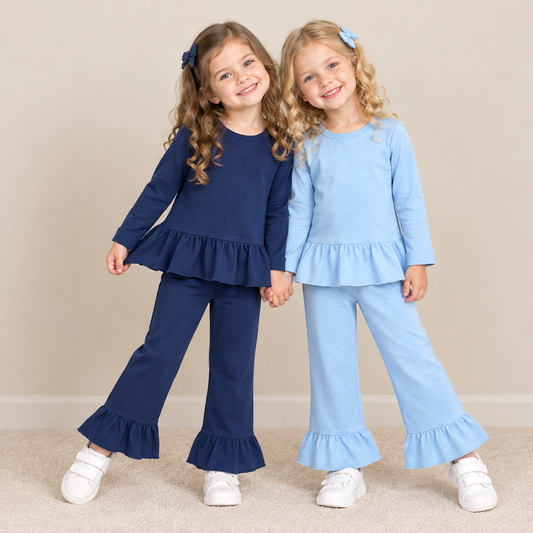 Sibling Baby Girls Kids Long Sleeves Ruffle Tops Pants Sets Cotton Clothes RTS