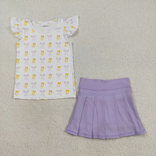 Baby Girl Short Sleeves Bows Shirt Purple Yoga Active Skort Set RTS
