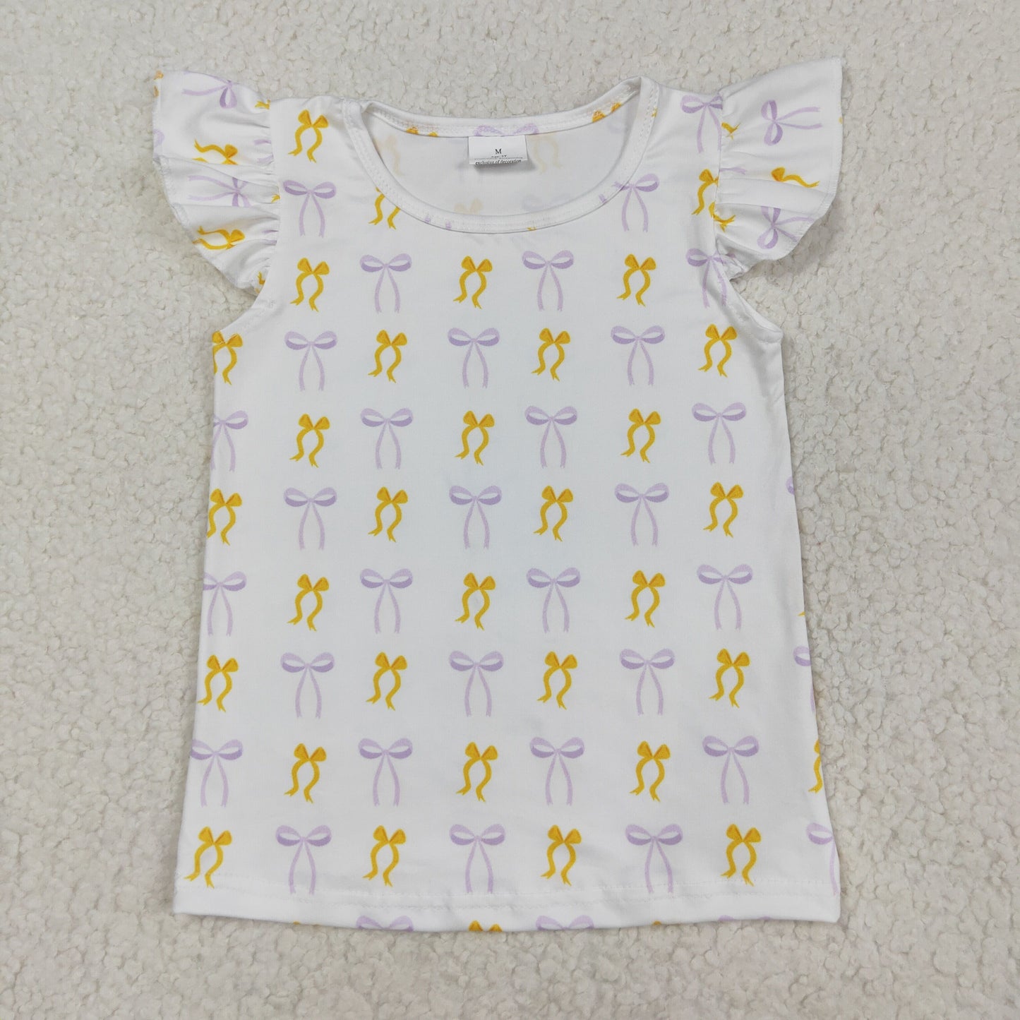 Baby Girl Short Sleeves Yellow Purple Bows Tee Shirt Tops RTS