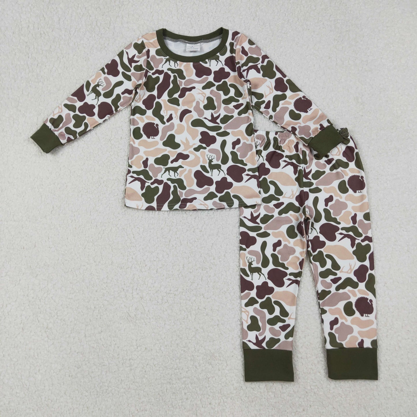 Baby Boy Long Sleeves Ducks Dogs Camo Shirt Pants Hunting Pajamas Set RTS