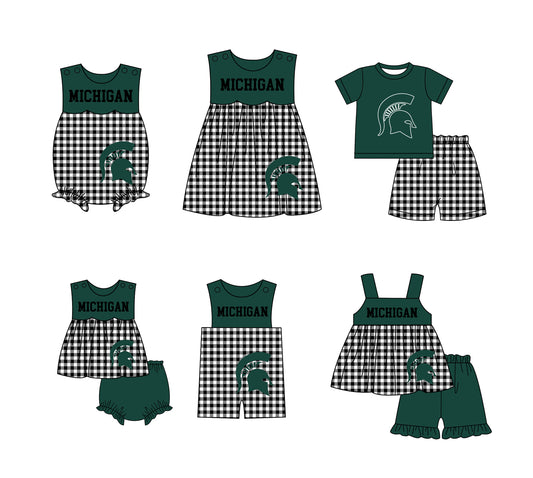 ( Moq 5 Each Style ) Baby Boys Girls Kids Plaid Team Sibling Green Rompers Dress Sets