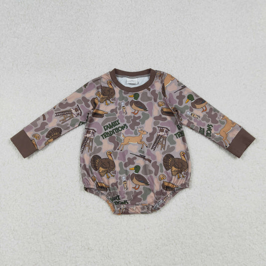Baby Boy Long Sleeves Deer Ducks Camo Hunting Bubble Romper RTS