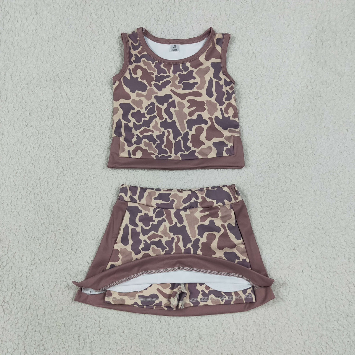 Sibling Baby Girls Kids Sleeveless Camo Tops Skirts Shorts Sets Yoga Active Clothes RTS