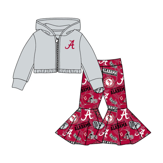 Baby Girl Grey Long Sleeves Team Zipper Hoodie Tunic Elephant Pants Set Moq 5
