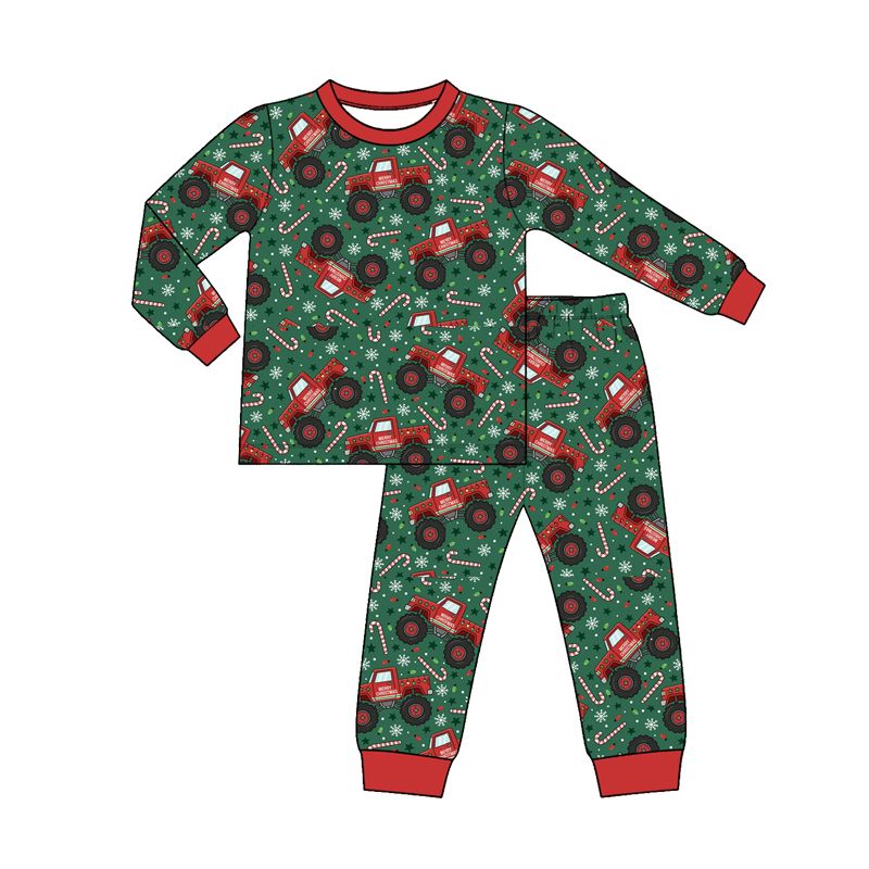 ( Moq 5 ) Preorder Baby Boys Kids Long Sleeves Trucks Christmas Shirt Pants Pajamas Set Clothes
