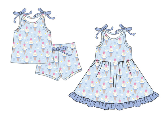 ( Moq 5 Each Style ) Baby Girls Kids Summer Sleeveless Bows Popsicle Sibling Dress Set