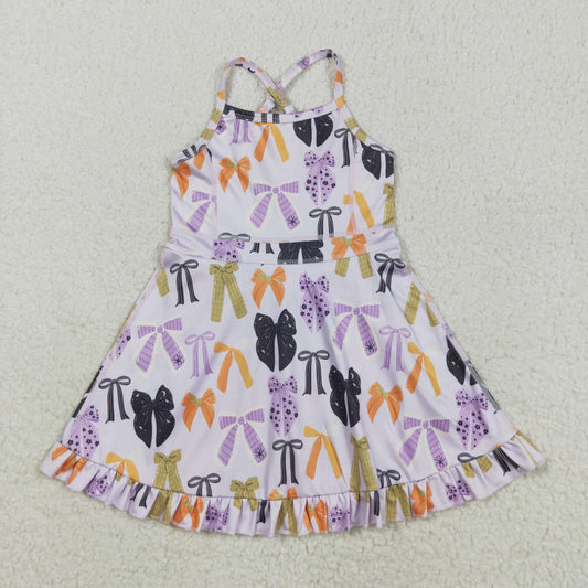 Baby Girl Sleeveless Halloween Bows Ruffle Purple Yoga Active Knee Length Dress RTS