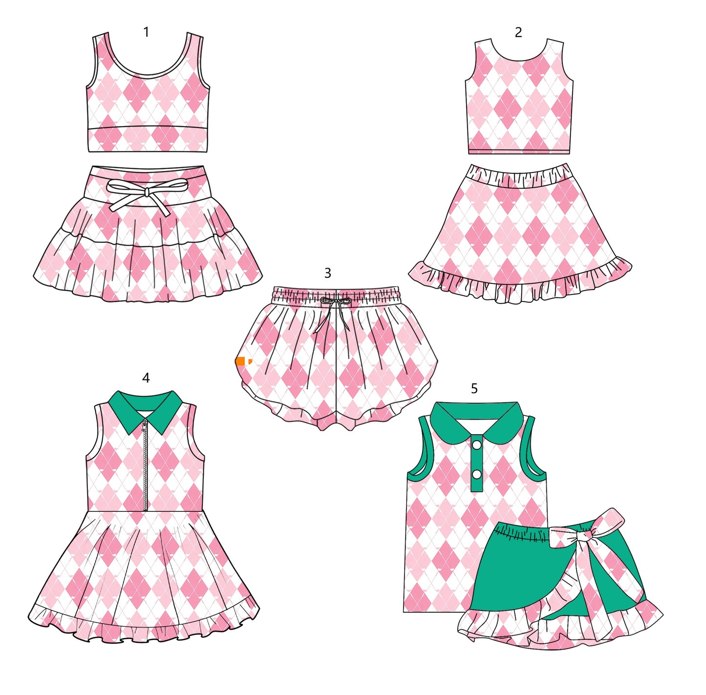 ( Moq 5 Each Style ) Baby Girls Kids Sleeveless Golf Plaid Sibling Shorts Dress Sets