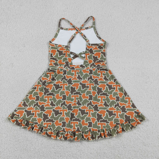 Baby Girls Kids Straps T Camo Print Team Yoga Ruffle Knee Length Dress RTS