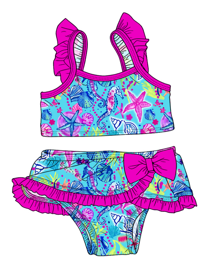 ( Moq 5 Each Style ) Sibling Baby Girls Kids Summer Tops Ruffle Shorts Pink Bows Sets Swimsuits