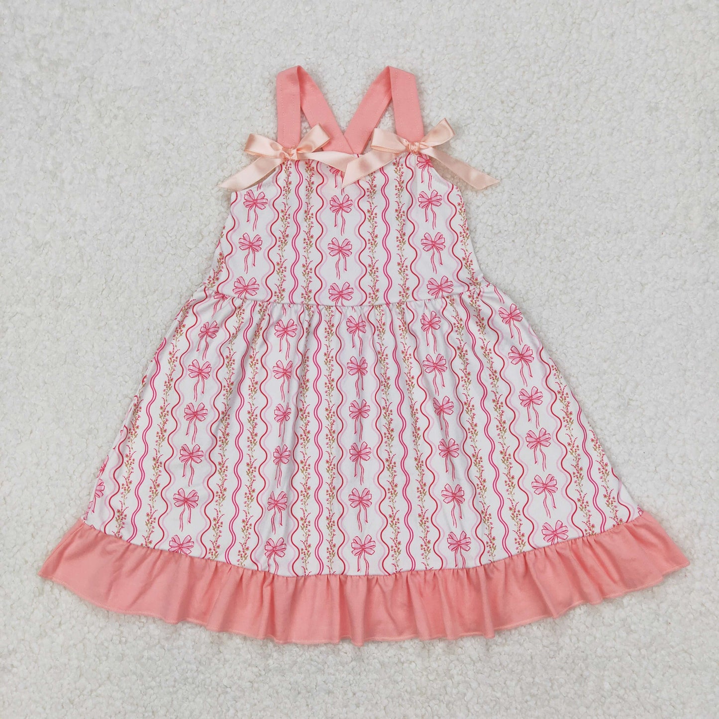 Baby Girl Straps Flower Bows Knee Length Dress RTS