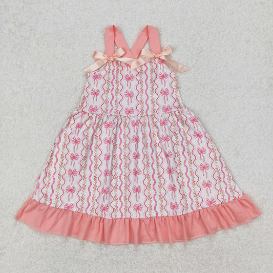 Baby Girl Straps Flower Bows Knee Length Dress RTS
