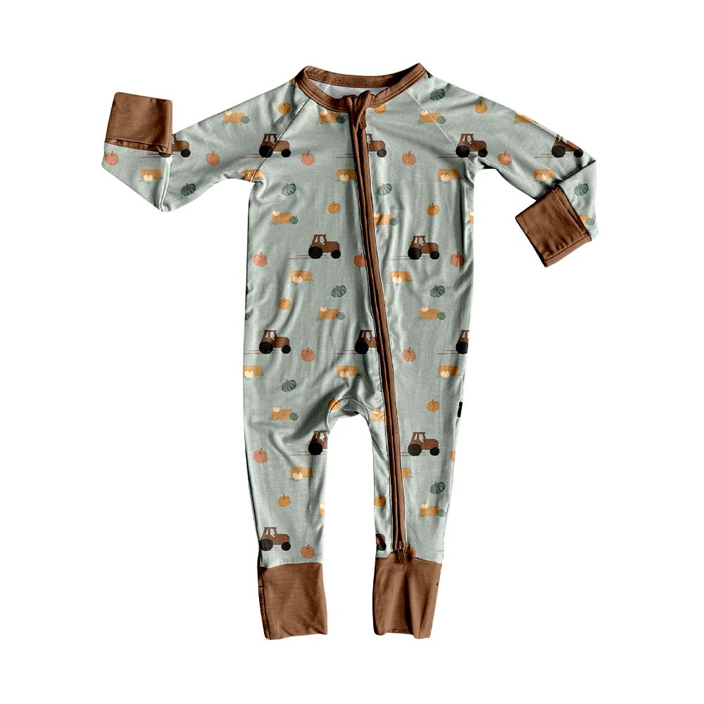 ( Moq 5 ) Preorder Baby Boys Infant Pumpkins Tractors Fall Zipper Footie Sleeper Romper Clothes