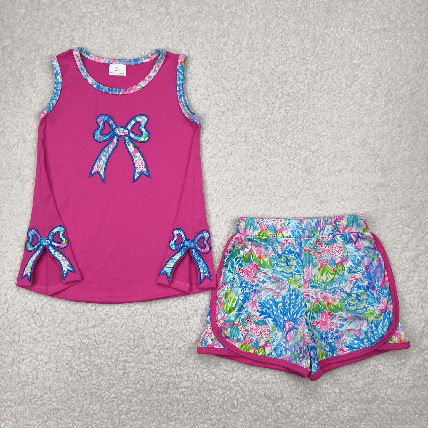 Baby Girl Embroidery Bows Pink Tunic Flower Shorts Clothes Set RTS