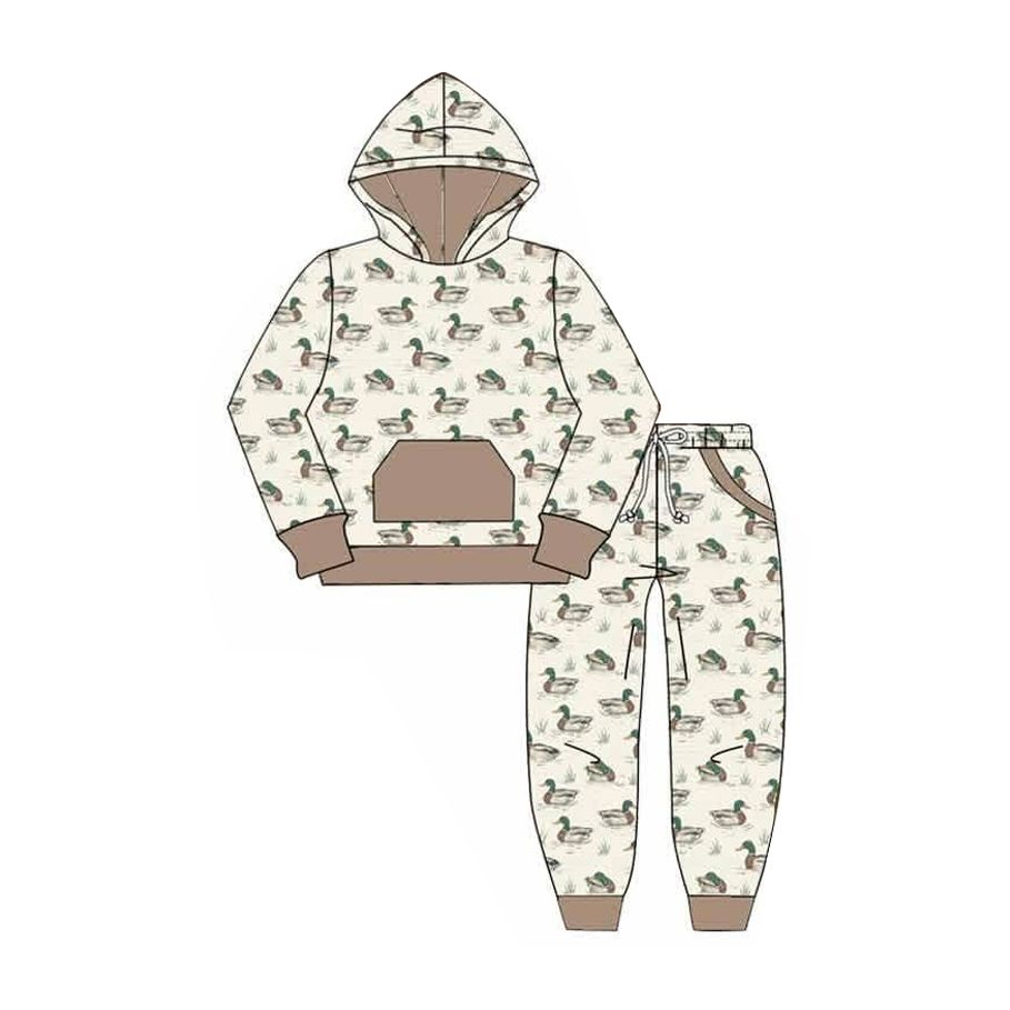 ( Moq 5 ) Preorder Baby Boys Kids Long Sleeves Ducks Hoodie Shirt Pockets Pants Set Clothes