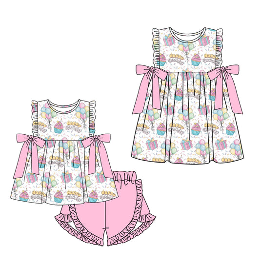 ( Moq 5 Each Style ) Baby Girls Kids Sleeveless Happy Birthday Sibling Dress Set