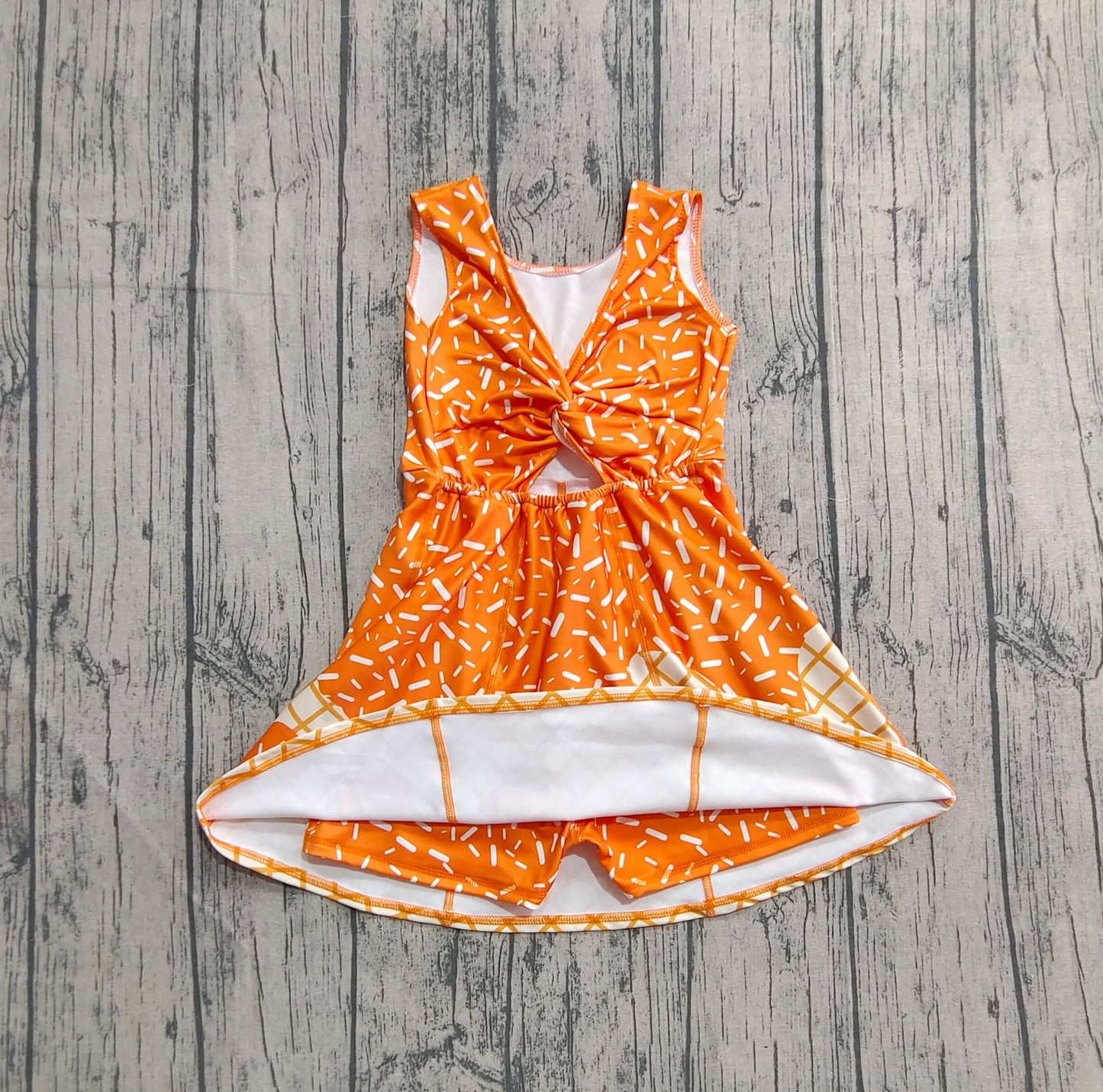 Baby Girl Sleeveless Drips Summer Orange Knee Length Yoga Active Dress RTS