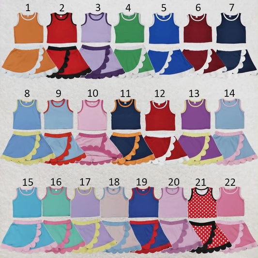 (No.2-22 ) Sibling Baby Girls Kids Sleeveless Tops Scallop Skirts Shorts Yoga Active Sets Clothes RTS