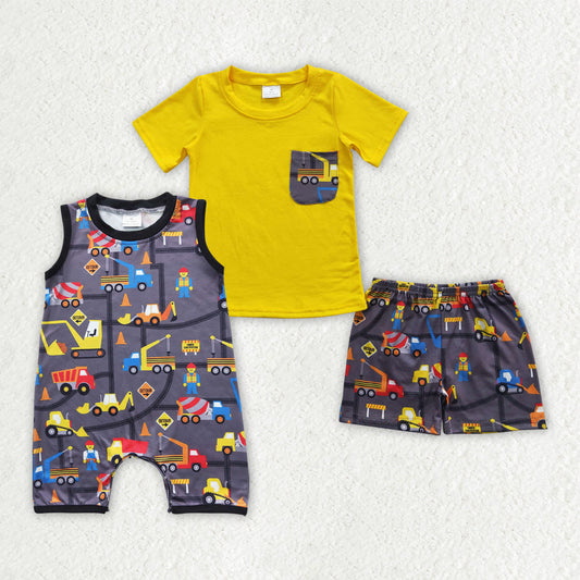 Baby Boy Toddler Construction Sibling Romper Outfit Summer Clothes RTS