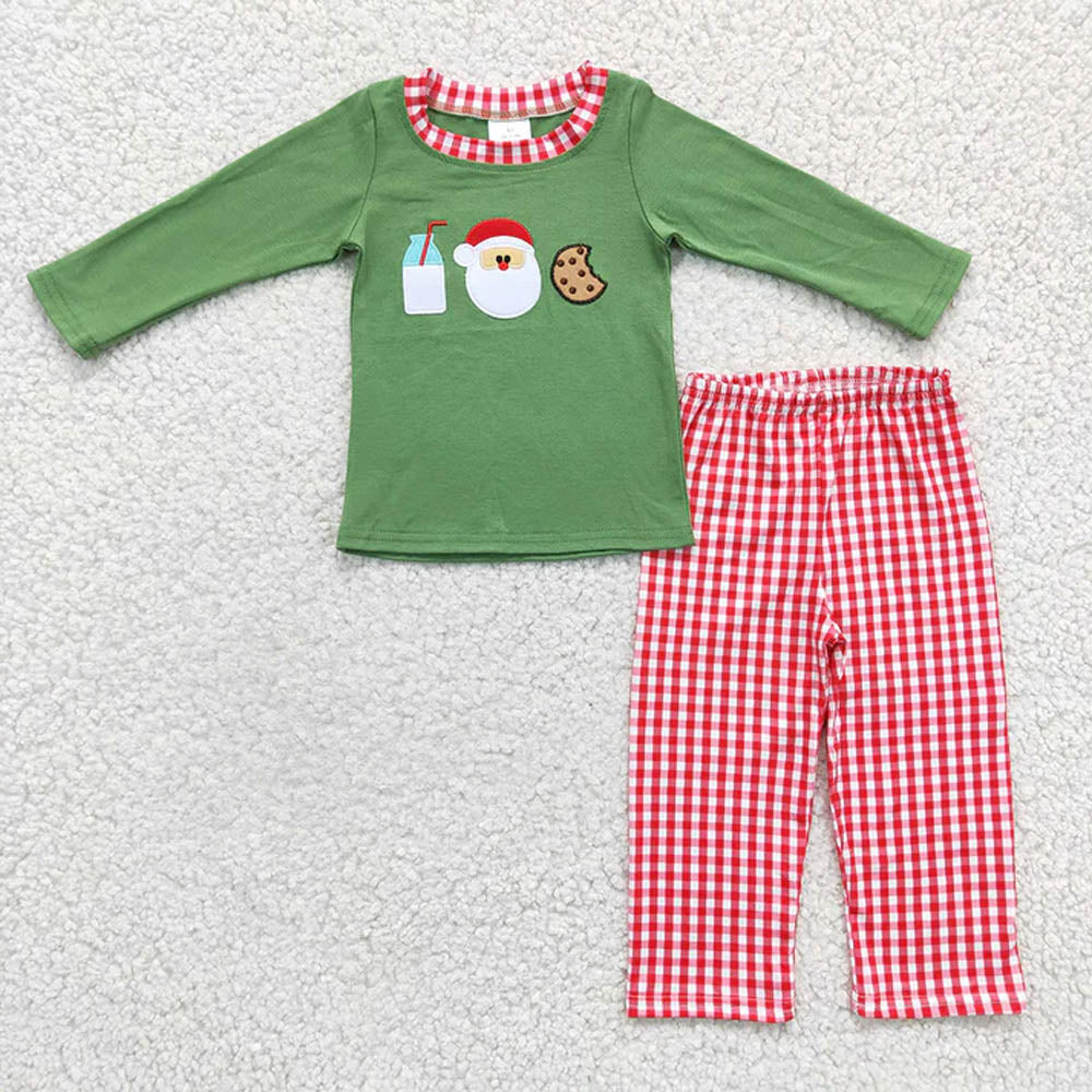 Baby Boy Girl Toddler Embroidery Milk Cookie Santa Sibling Christmas Romper Set RTS