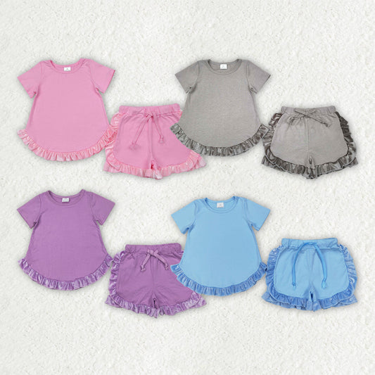 Baby Girl Short Sleeves Cotton Ruffle Shirt Shorts Sibling Clothes Set RTS