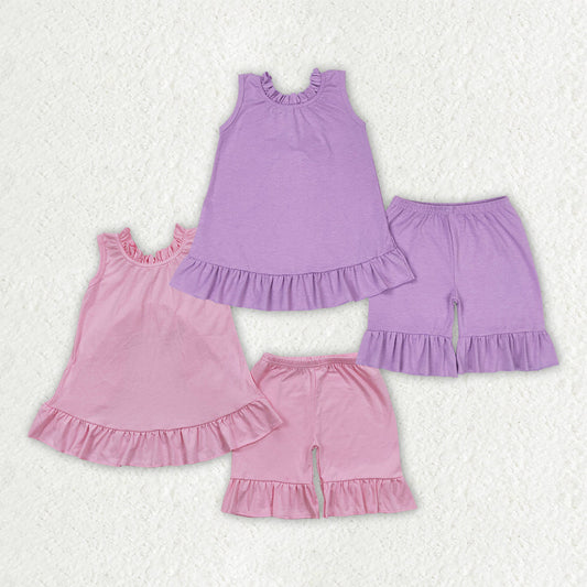 Baby Girl Sleeveless Back Bow Tunic Ruffle Shorts Sibling Cotton Set Clothes RTS