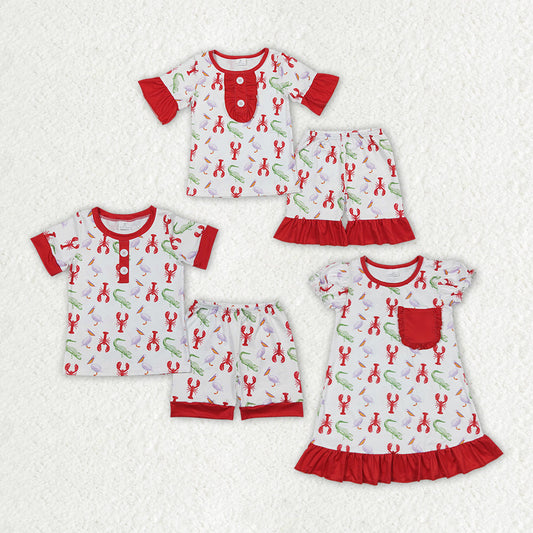 Baby Boy Girl Short Sleeves Crawfish Sibling Dress Pajamas Clothes Set