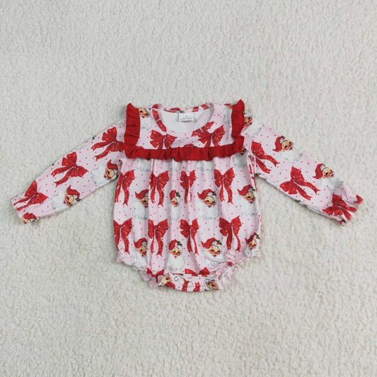 Baby Girl Long Sleeves Red Santa Bows Bubble Christmas Romper RTS