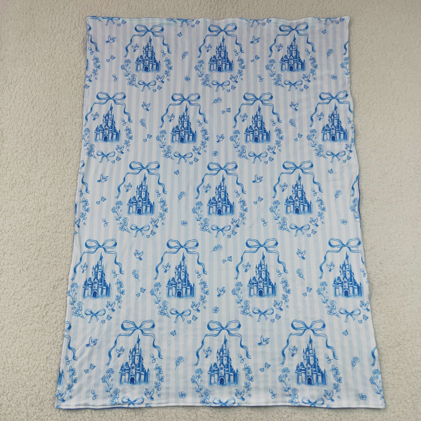 Baby Girls Kids Castles Blue Bows Floral Blanket RTS