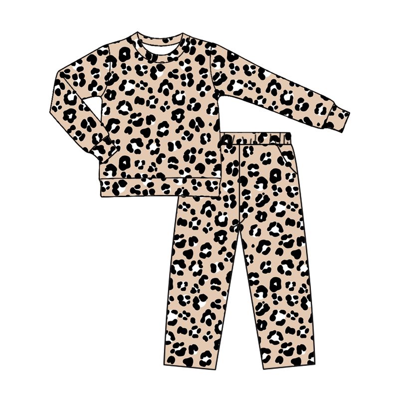 ( Moq 5 ) Preorder Baby Girls Toddler Long Sleeves Shirt Leopard Pockets Pants Set Clothes