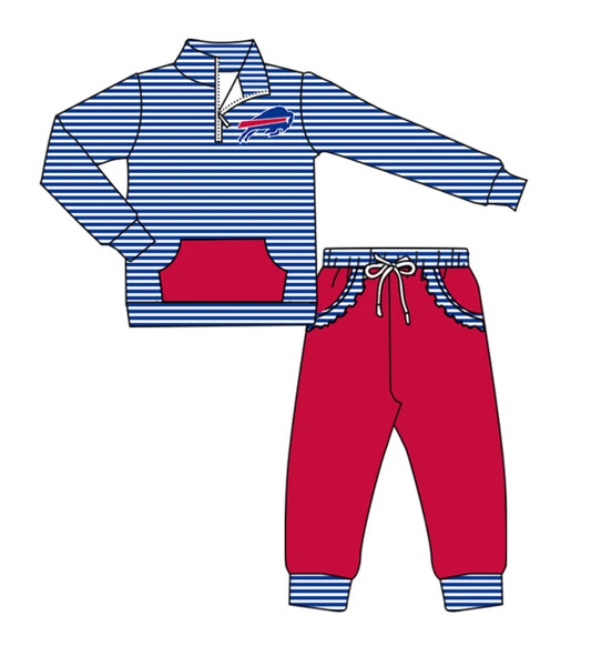 ( Moq 5 ) Baby Girls Toddler Stripes Long Sleeves Bull Zipper Pullover Pockets Red Pants Team Clothes Outfit