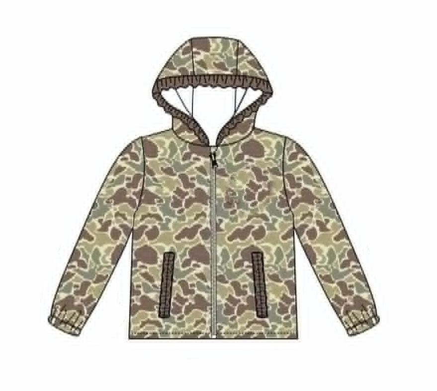 ( Moq 5 ) Preorder Baby Girls Kids Long Sleeves Camo Pockets Zipper Ruffle Hoodie Jacket Coat Tops