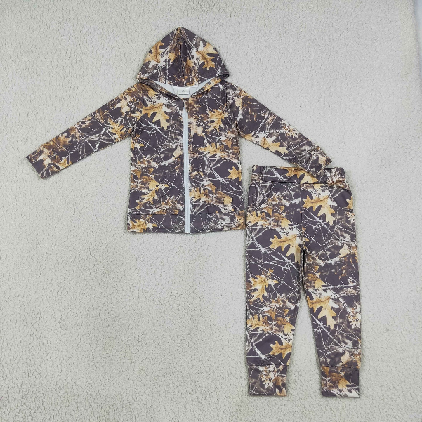 Sibling Baby Boys Kids Long Sleeves Leaves Hoodie Shirts Pockets Pants Clothes Sets RTS