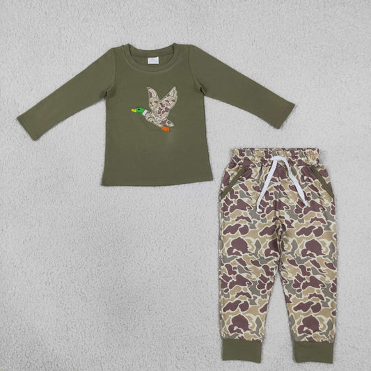 Baby Boys Kids Long Sleeves Embroidery Duck Shirt Pockets Camo Pants Set Clothes RTS