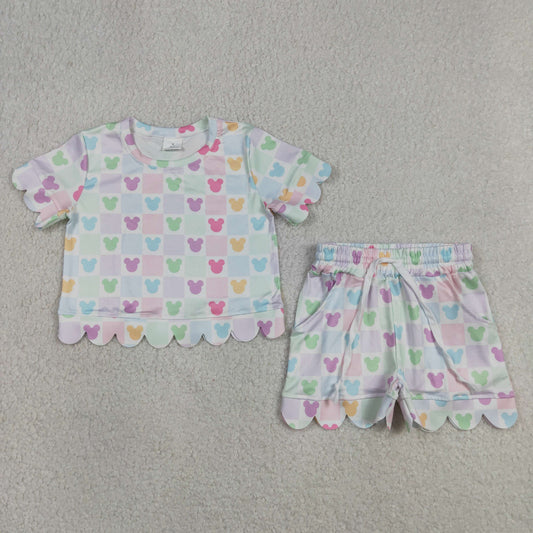 Baby Girls Short Sleeves Cartoon Shirt Scallop Shorts Set Clothes RTS